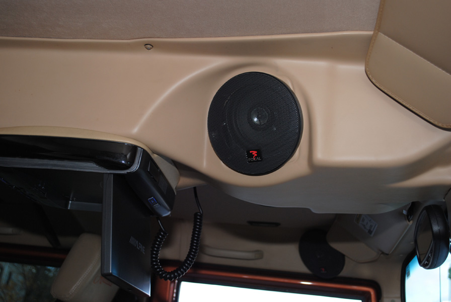 All six interior speakers in the overhead console were upgraded to Focal 5 1/4" co-axial Speakers along with some poly-fill behind them for richer sound.