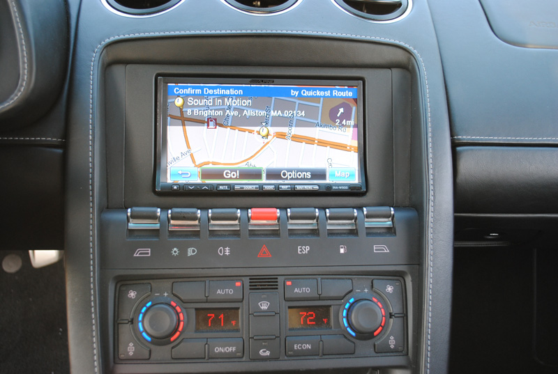The very Audi-esque factory radio was replaced with the Alpine INA-W900 touch screen head unit with GPS,DVD, iPod, HD radio and back-up camera. A custom trim ring was made out of ABS plastic to give it that OEM fit.