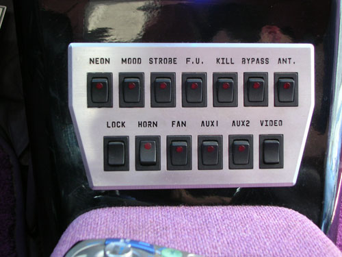 1937 Ford Sedan Delivery Wagon - A custom switch cluster was milled out of 1/4" aluminum. All the switches are recessed and the labeling is back-lit.