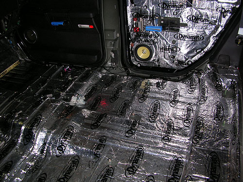 2005 Hummer H2 - We were told to get the truck as quiet as possible. Dynamat Extreme was used on the entire floor and all four inner and outer door skins. Dynamat Hood liner was installed in the engine bay as well to keep motor noise down to a minimum.